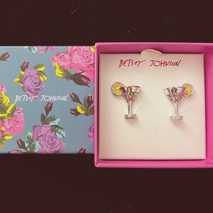 Betsey Johnson Cocktail Earrings. Aurora Borealis Crystals. New.